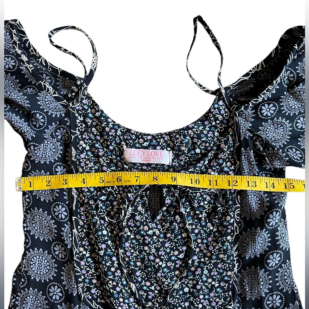 LUCY LOVE Kenzie Tunic Made in USA Size S Boho Black Geo Floral Print MSRP $75 - Picture 7 of 8